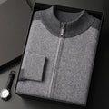 Men's cashmere wool blend knitted suit set with half turtleneck zipper cardigan and matching trousers for winter wear