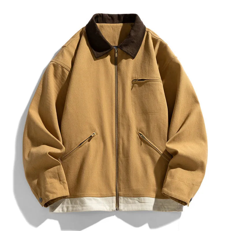 Men's loose fit casual jacket with contrast colour lapels and side seam pockets