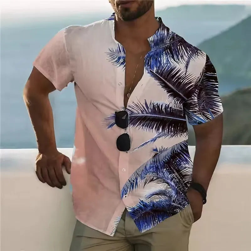 Men's loose-fit floral print short sleeve beach shirt in a colour from the available range.