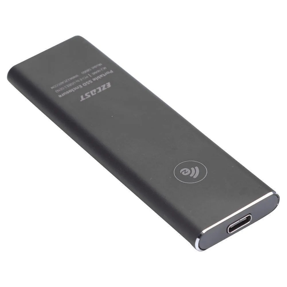 M.2 NVMe external SSD enclosure with USB 3.1 Gen 2 cable in dark grey