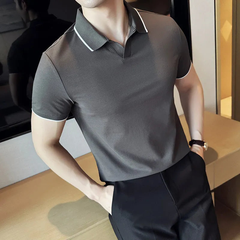 Mercerised cotton blend short sleeve polo shirt with lapel collar in six colour options