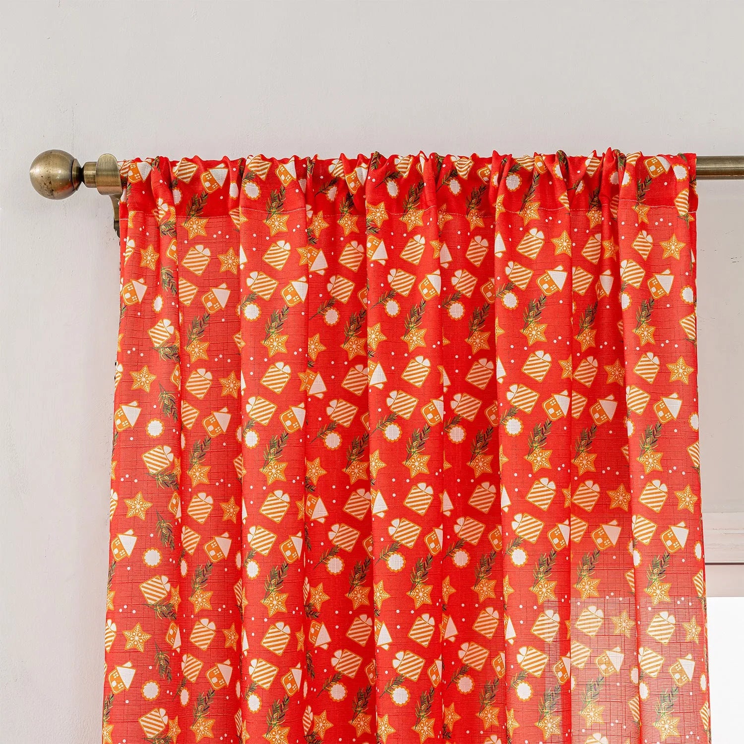 Green and red Christmas curtain with snowman and angel cartoon print, American style 1 metre window decoration