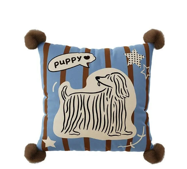 Cartoon anime print sofa cushion pillow in blue, brown, or white with cute animal designs