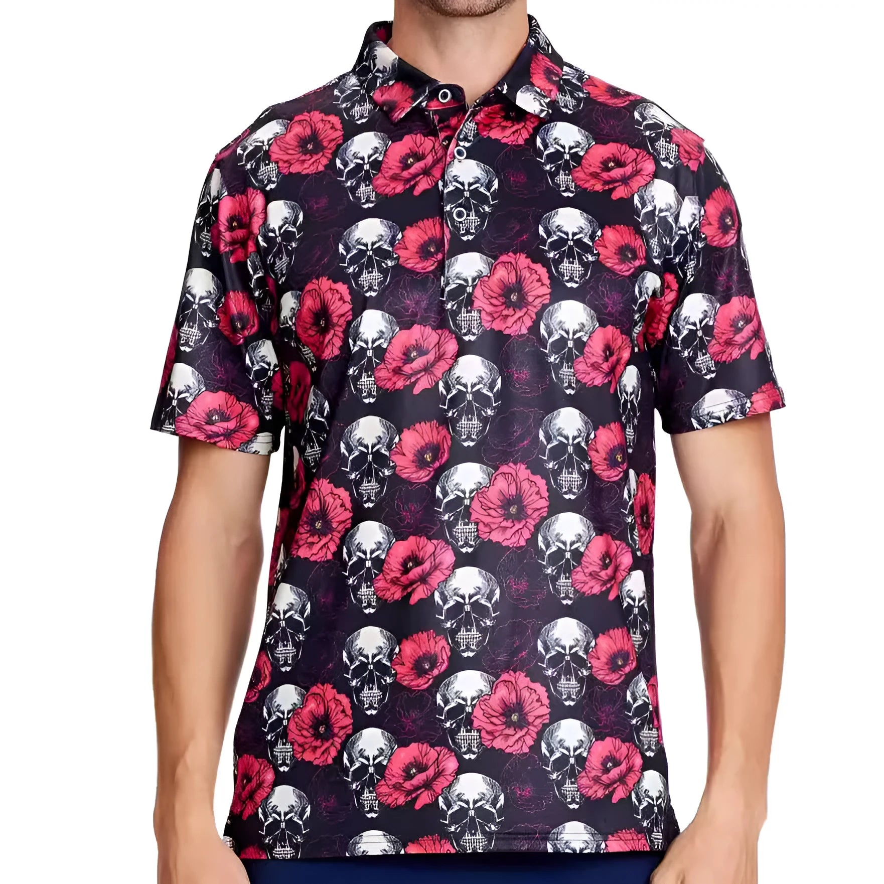 Men's grey short sleeve T-shirt with 3D graphic print and silver zipper decoration on the chest.