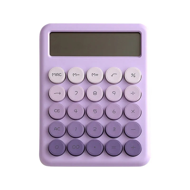 Gradient colour desk calculator showing violet, cherry blossom, blue and green shade options