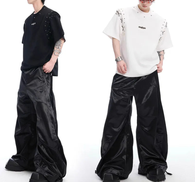 Black niche deconstruction short sleeve T-shirt with lace-up cutout design detail