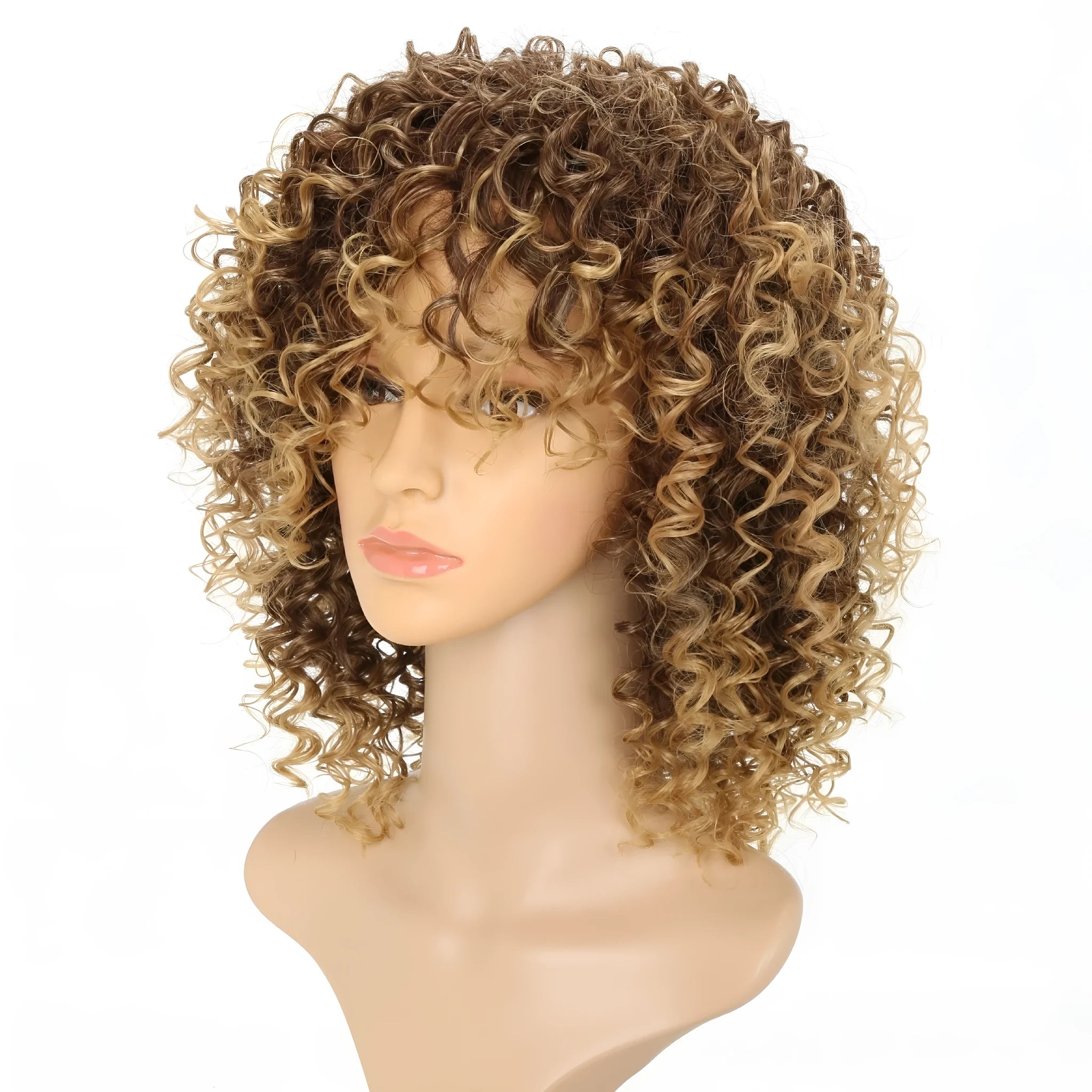 Front lace high temperature silk wig in long curly style, DY3360 Short African Roll Light Gold colour