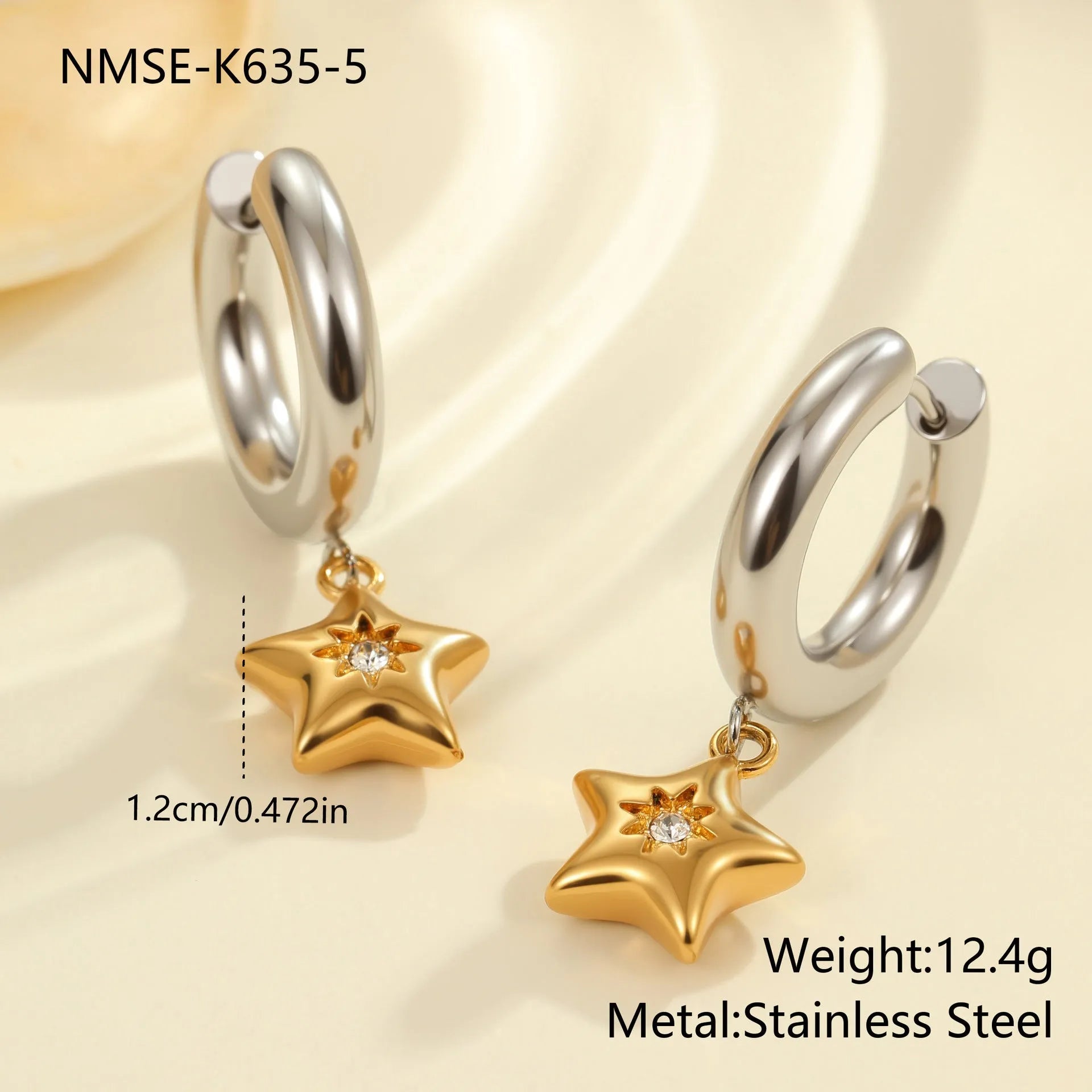 Christmas tree heart earrings in stainless steel with 18K gold electroplating and star designs