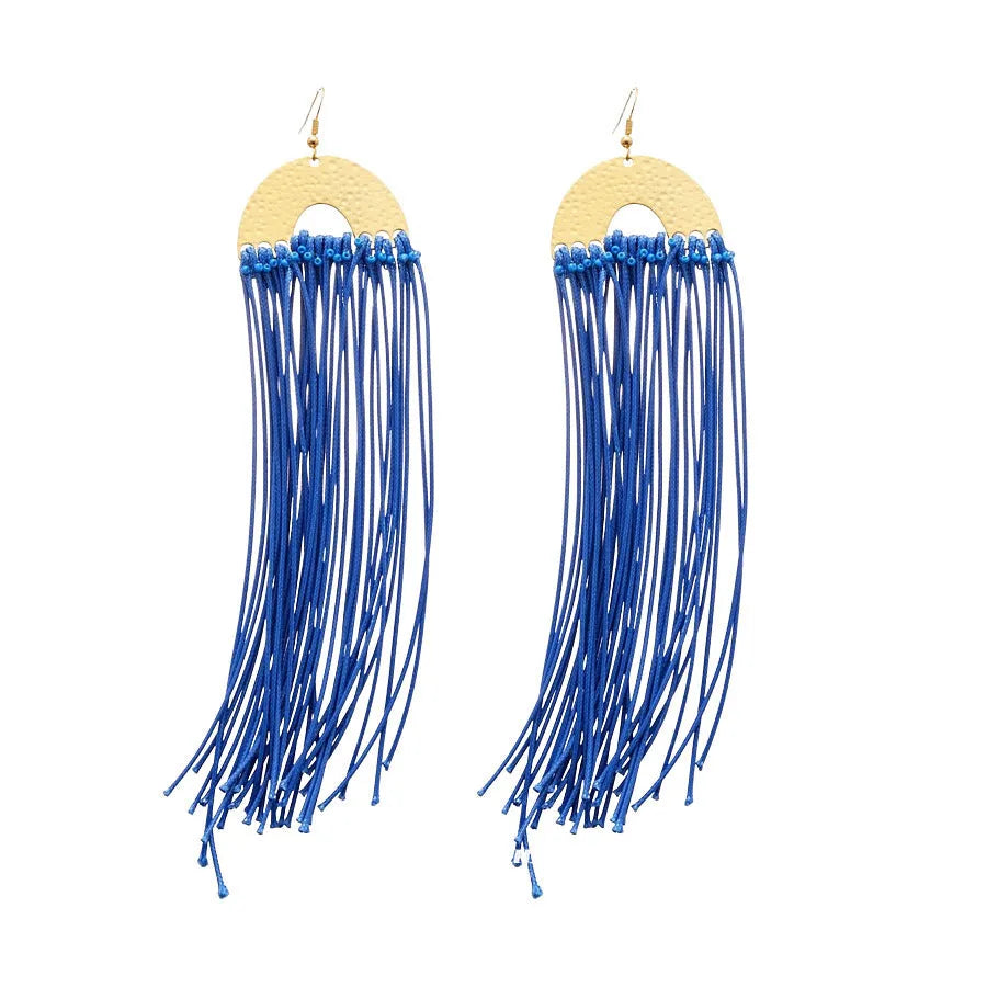 Handcrafted women's geometric cloth earrings with blue resin flower decoration in 30 Silver Needle colour