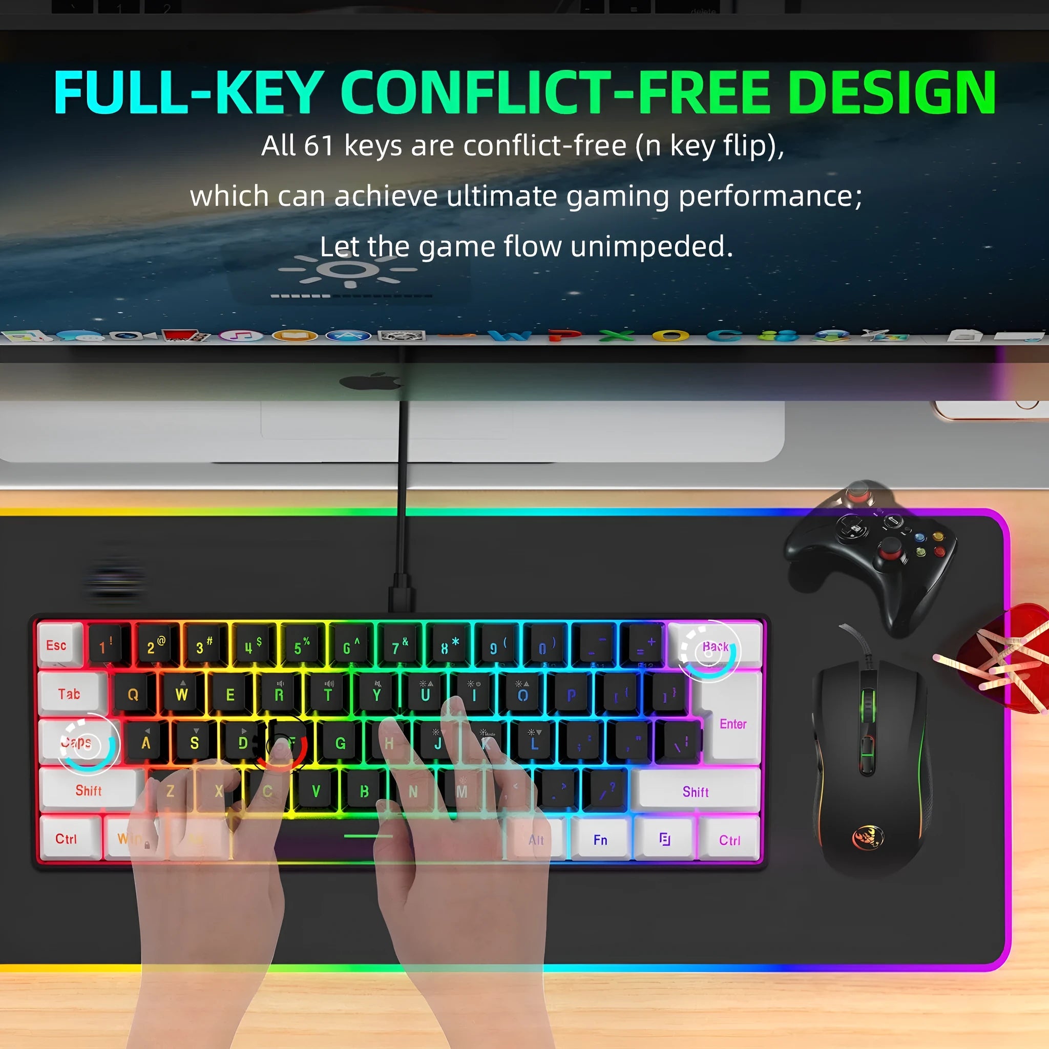 V700WB A869 gaming keyboard and mouse suit in white and black with colour backlight