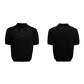 Men's black short sleeve knit shirt with double lapel collar design and ice feeling polyester fabric