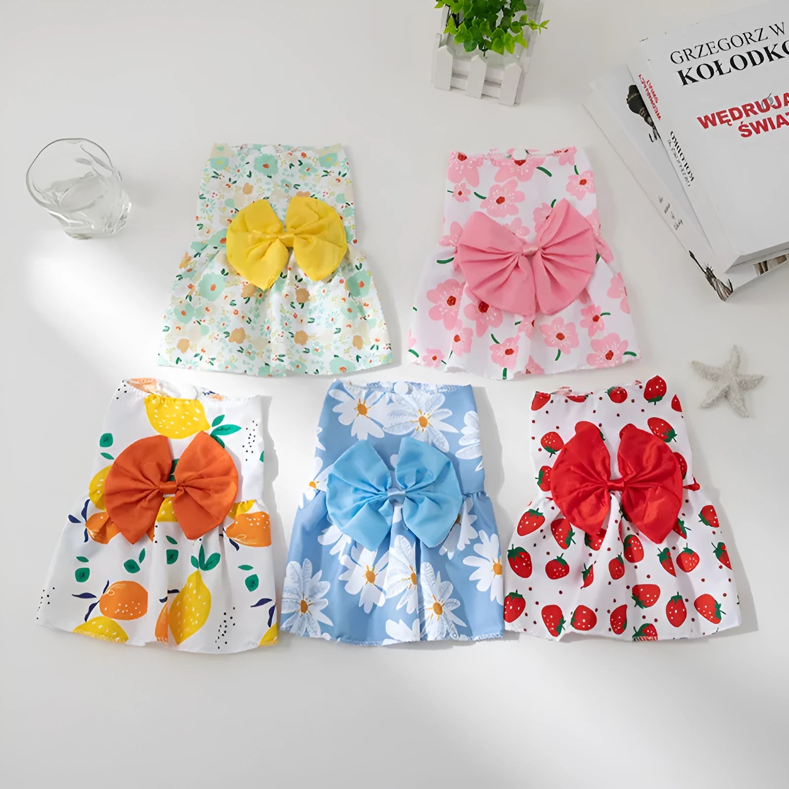 Ultra-thin floral butterfly knot pet dress for dogs and cats in summer with five bow colour options