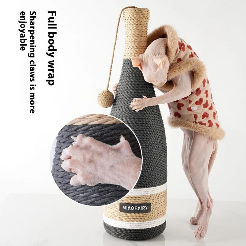 Vertical cat scratching post with suction cup base, 16x16x60cm, hemp rope texture, includes cat teaser toy