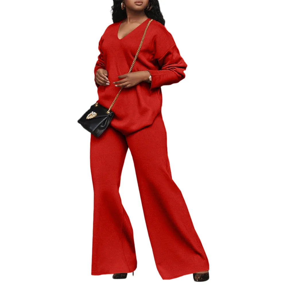 Women's brown suede velvet two-piece suit with long sleeve top and matching trousers