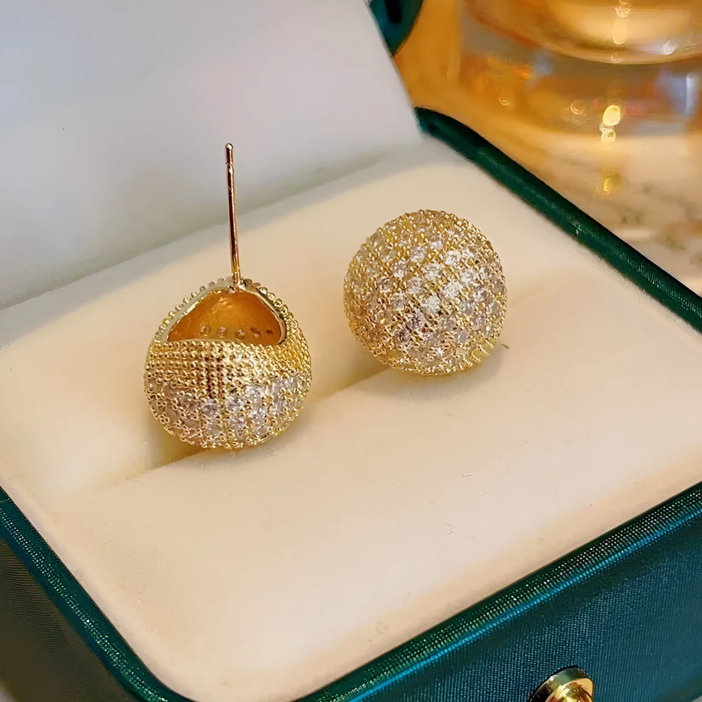 Light luxury full diamond little golden beans ear clip drop shaped geometric earrings for women gold