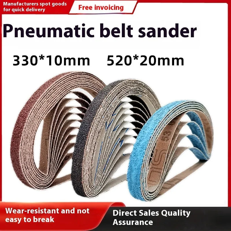 Pneumatic belt sander with small 10x330mm metal polishing gauze and roll ring for industrial finishing
