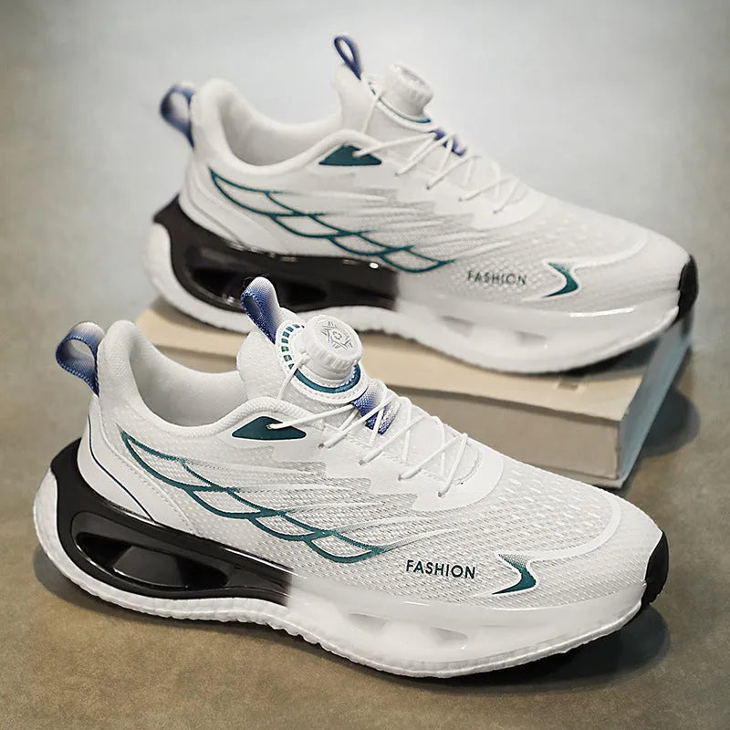 Youth rotating button sneaker with mesh upper and rubber MD TPU sole in light blue colour