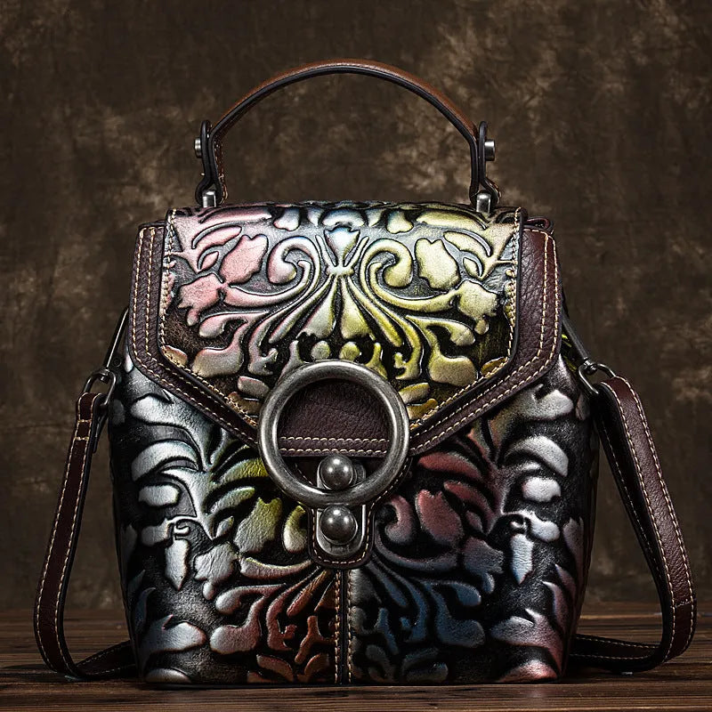 Cow Leather Backpack Multi-function Ladies Shoulder Bags Handbags with Lock Closure Multiple Pockets Coffee Colourful Green Red Yellow 20L Capacity