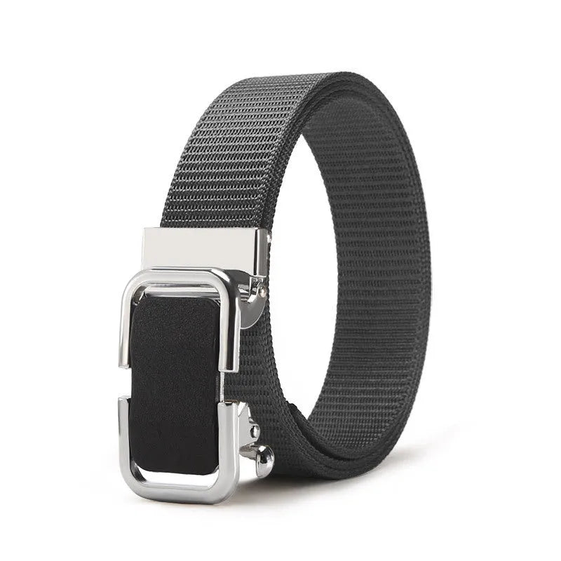 Men's nylon canvas belt with alloy buckle and toothless clasp in khaki colour