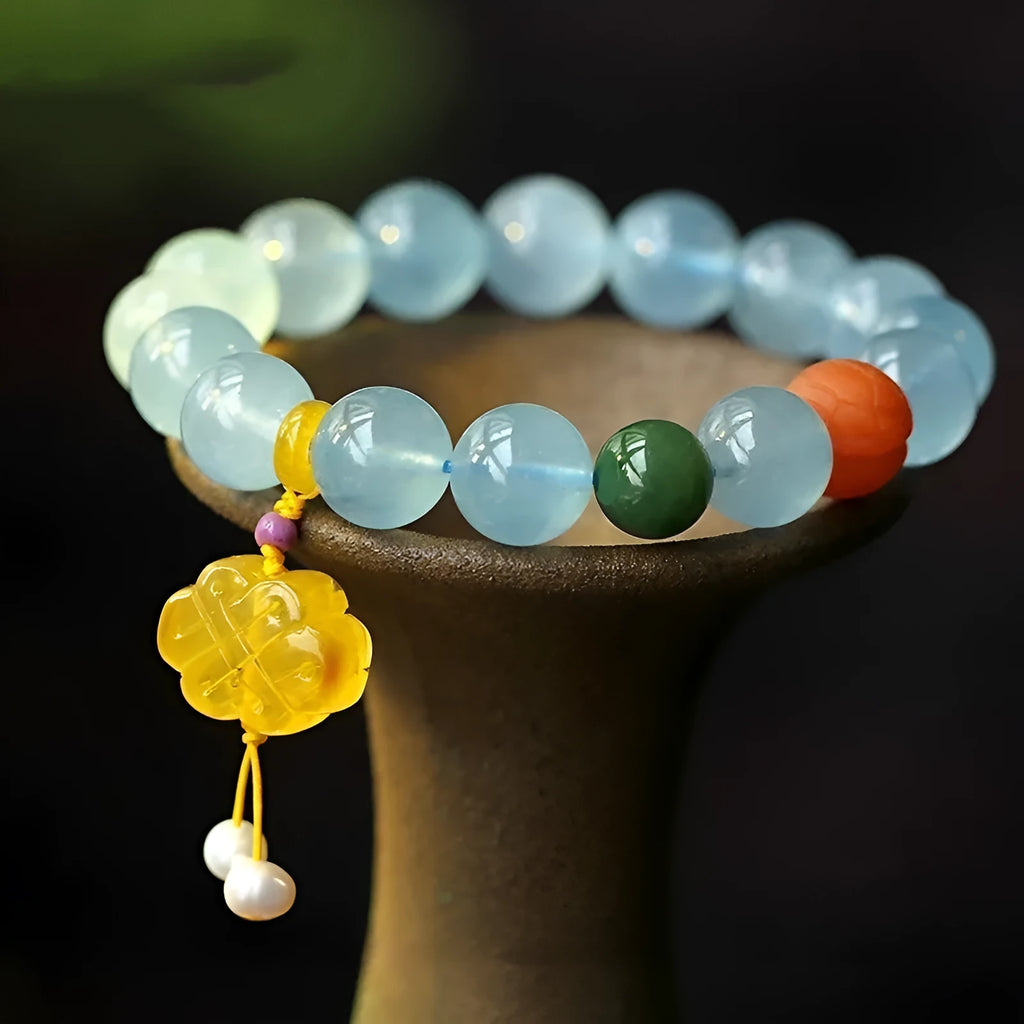 10mm round aquamarine bead bracelet unisex simple cartoon style jewellery