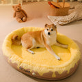 Grey detachable dog bed with double lining and washable velvet construction