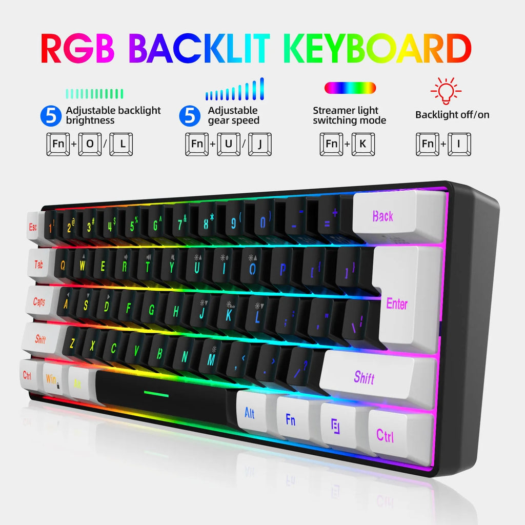 White and black wired 61 key membrane keyboard with compact design and USB cable