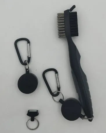 Golf club cleaning brush with magnetic hanging buckle black with cover stainless steel and PP wool bristles