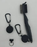 Golf club cleaning brush with magnetic hanging buckle black with cover stainless steel and PP wool bristles