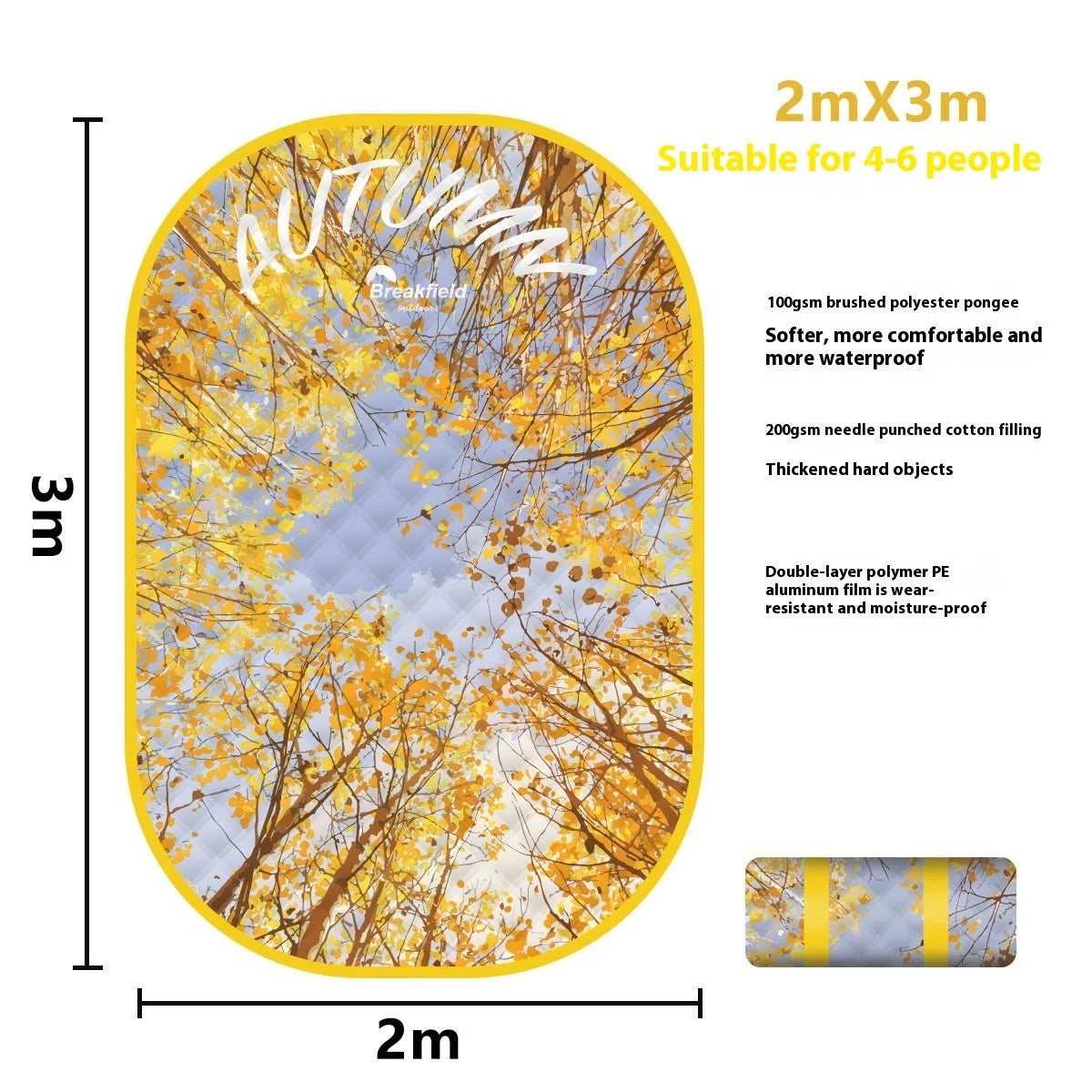Waterproof picnic mat for 4-8 people showing seasonal colour options and moisture-proof backing