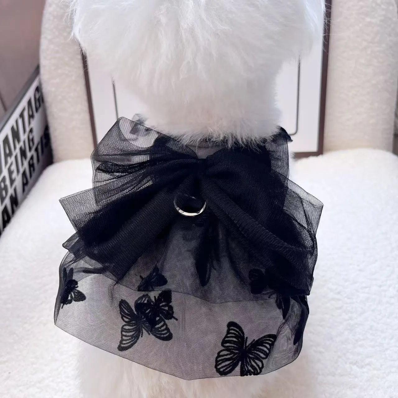 Black gauze princess tulle skirt pet costume for small dogs and cats on size chart
