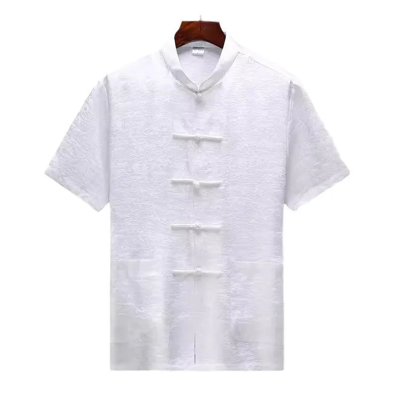 Men's Chinese Tang suit in mulberry silk showing traditional styling