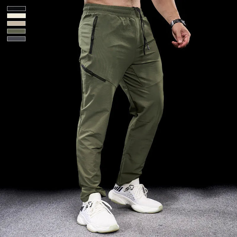 Men's waterproof quick-drying nylon workout trousers in army green for sports and running