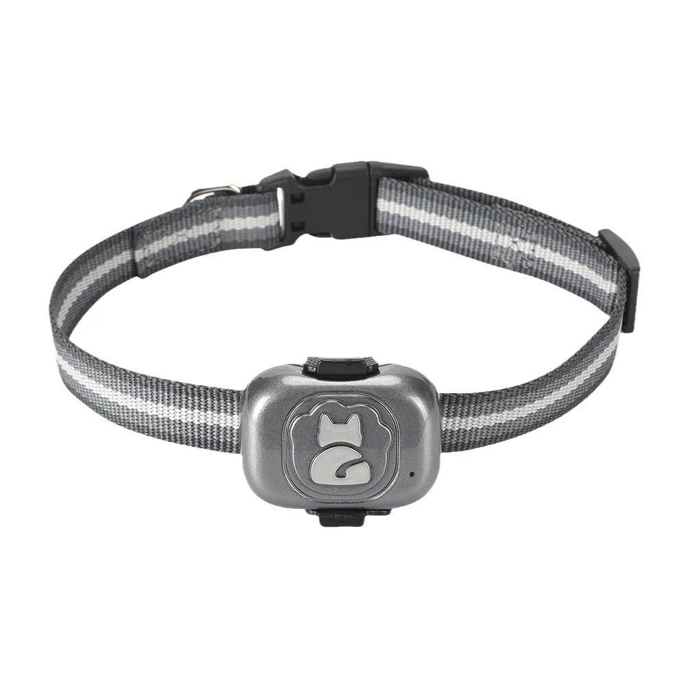 Black pet GPS tracker with hanging rope for attachment to dog or cat collars