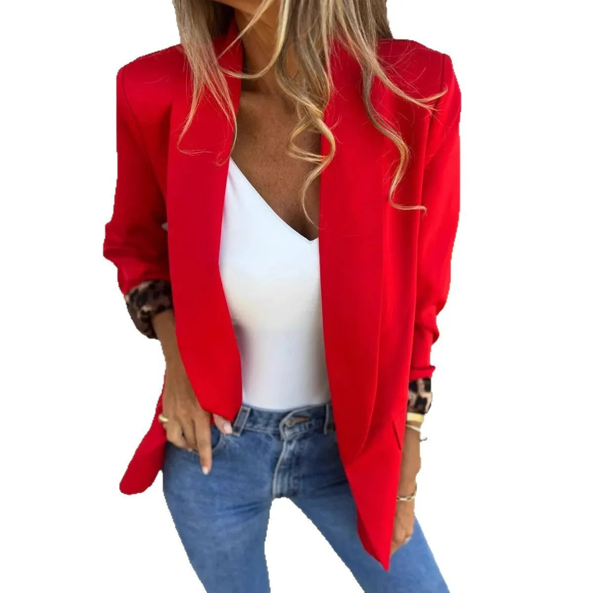 Black and red cheetah print slim fit lapel suit coat for women