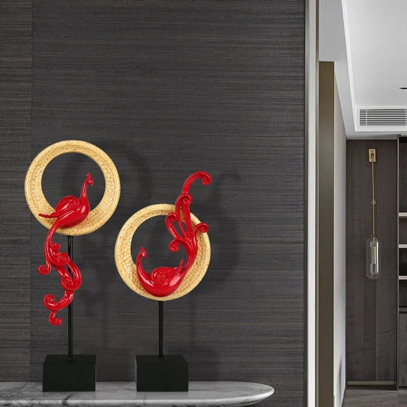 European style synthetic resin phoenix ornament in rose gold, red or silver