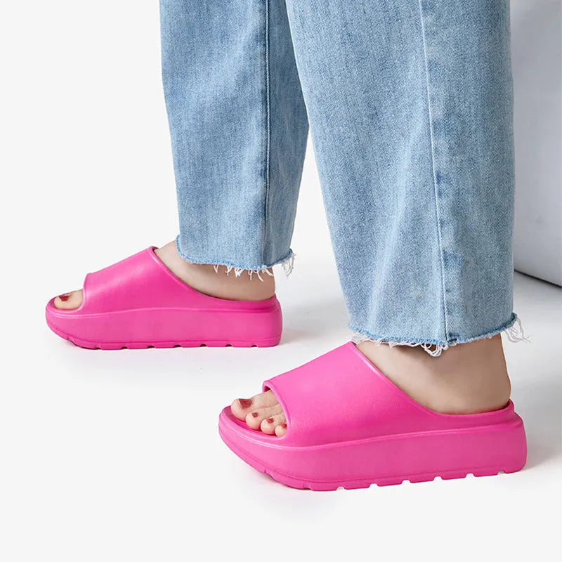 Women's fish mouth slippers with thick 5.5cm EVA soles in beige, black, khaki and rose red colours