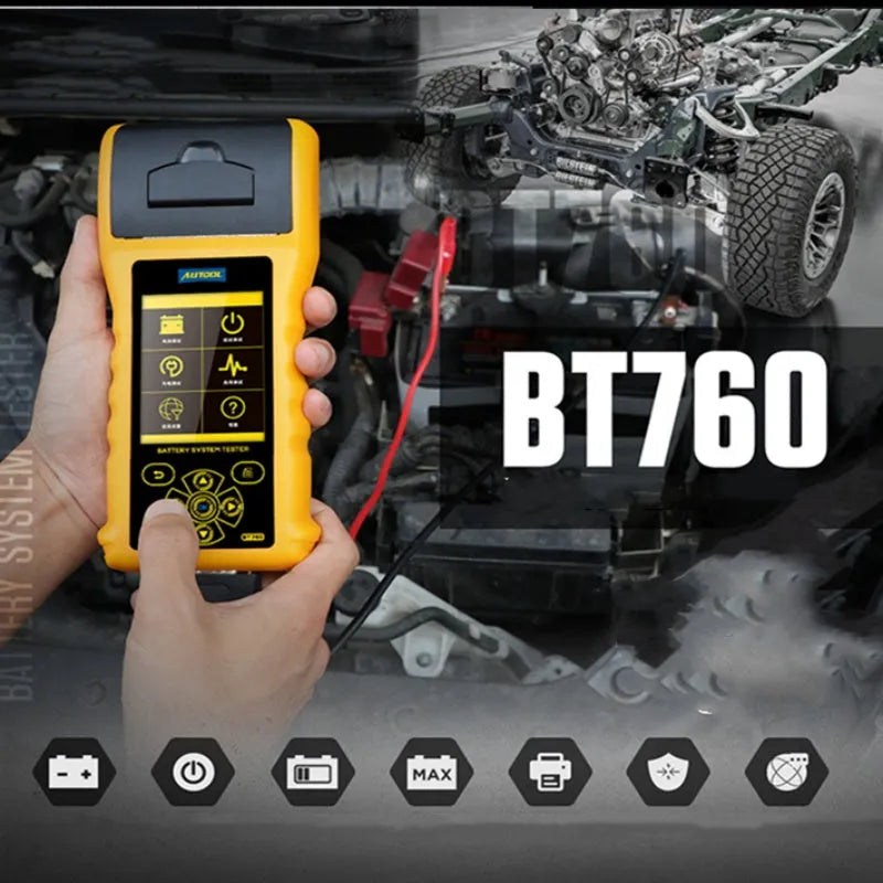 Autool BT760 vehicle battery tester with colour screen display and thermal printer for automotive diagnostics