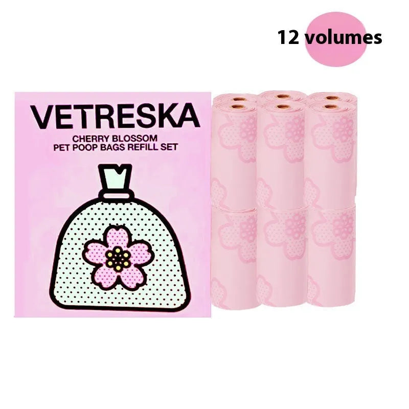 Thickened plastic dog poo bag holder capsule with scented biodegradable refill in strawberry, orange or cherry blossom design