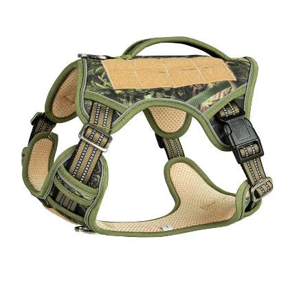 Tactical dog chest strap harness in Oxford cloth, shown in camouflage colour.