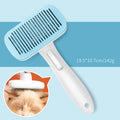 Automatic pet hair removal comb in blue, grey, green, or pink colours for dogs and cats