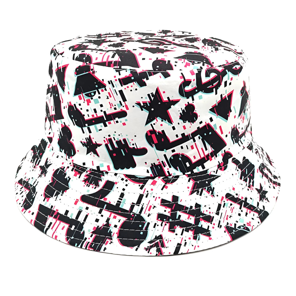 Musical note pattern printed bucket hat in retro dome crown style, size M 56-58cm