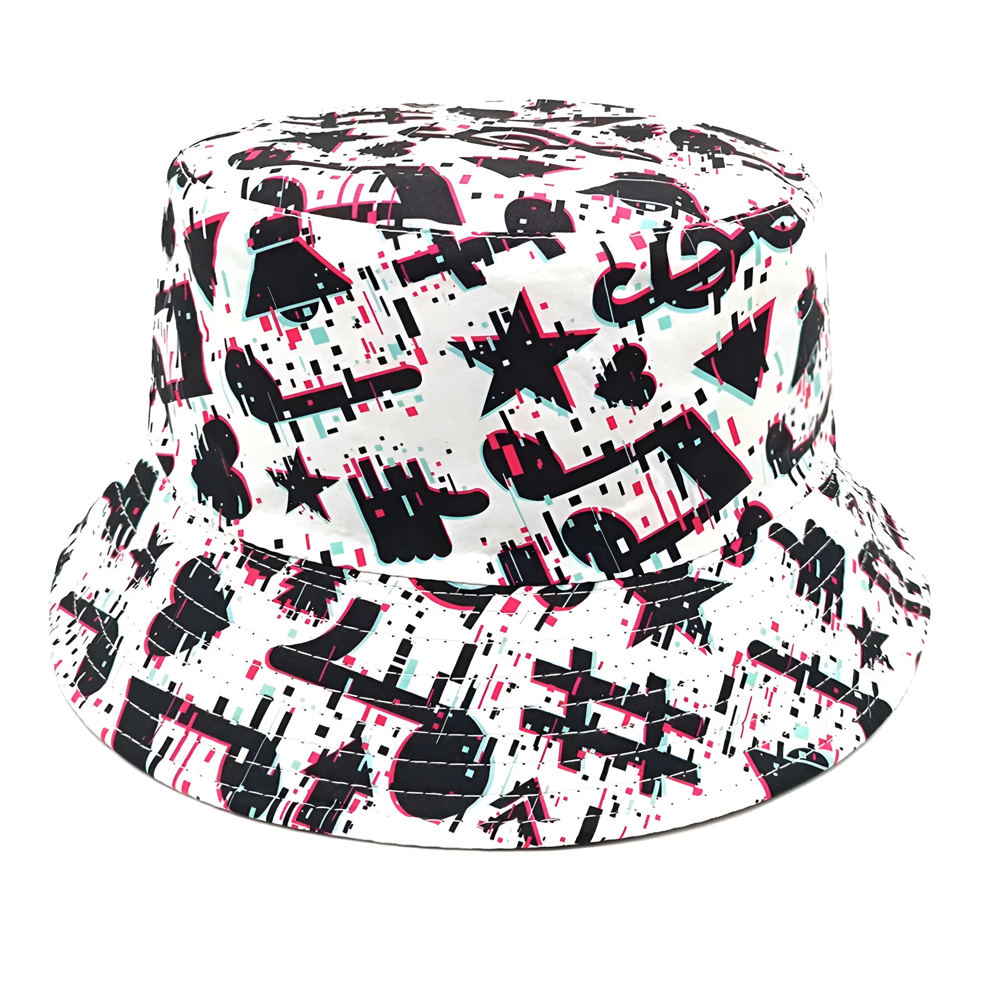 Musical note pattern printed bucket hat in retro dome crown style, size M 56-58cm