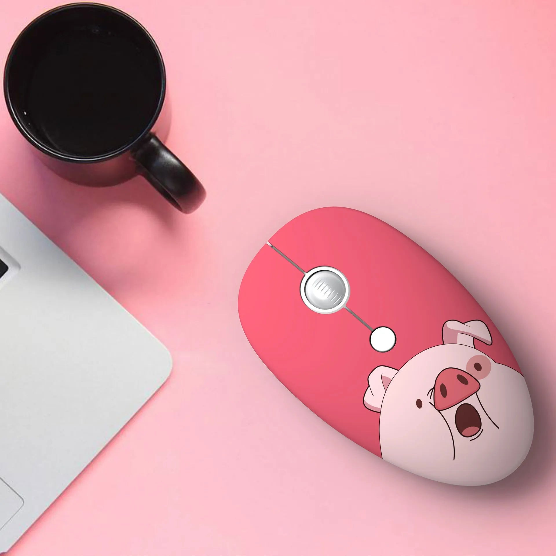 A compact wireless USB mouse for laptops shown in a blue rabbit character design.