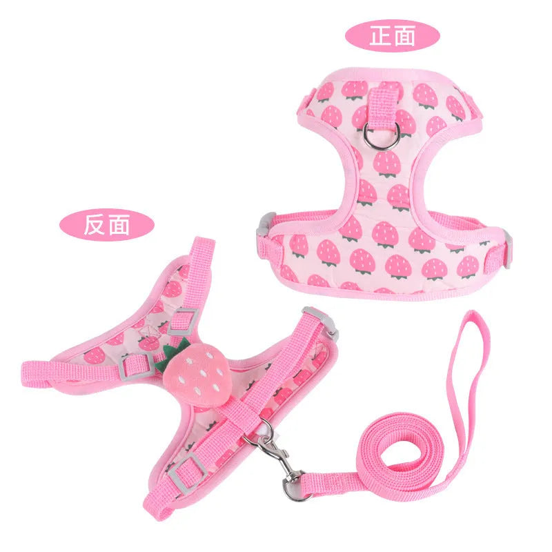Reflective vest-style dog harness with integrated lead for small dogs in polyester fabric