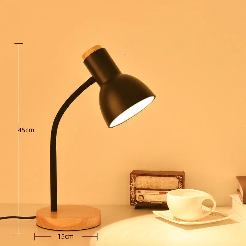 Nordic style desk lamp with dimmer switch in white finish on wooden desk