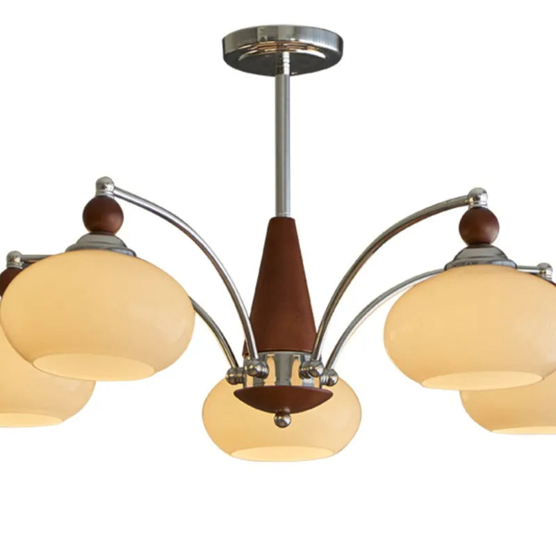 Creative persimmon glass chandelier with chrome fittings and multiple glass lampshades in middle ancient style