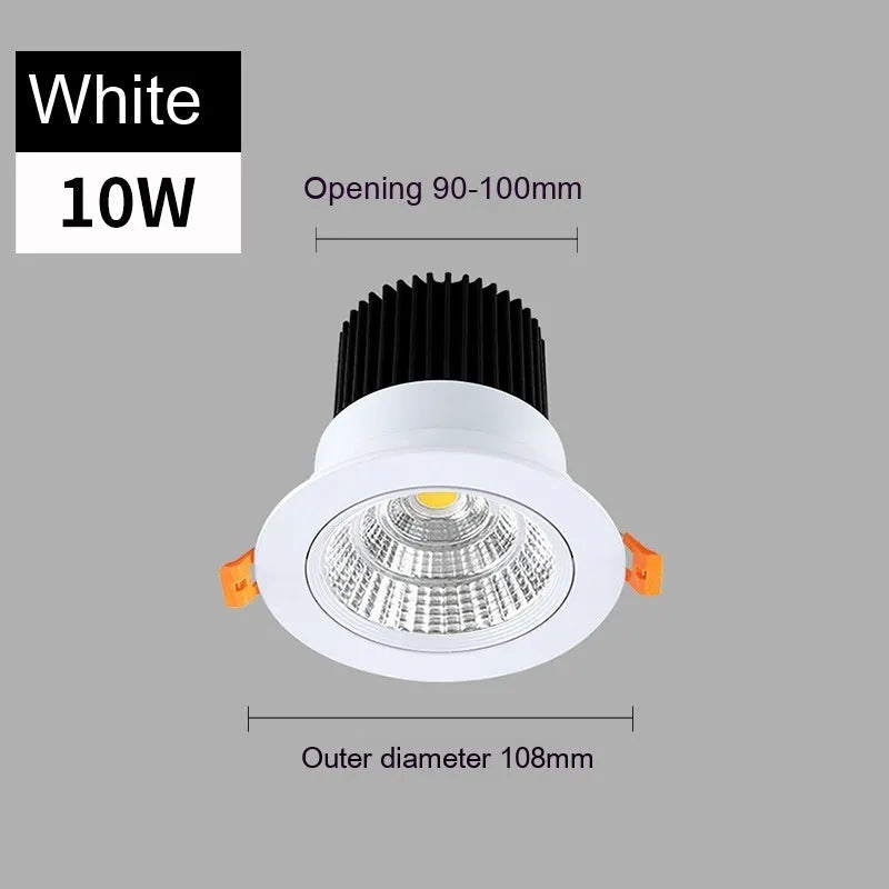 White aluminium LED recessed ceiling spotlight with three colour light settings