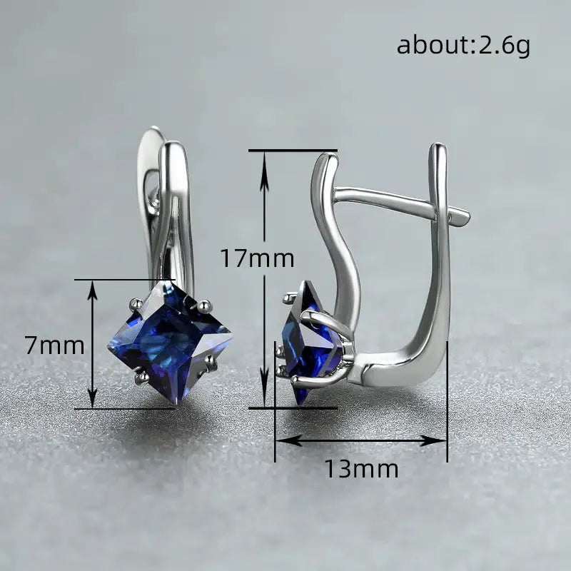 Women's diamond pattern earrings with zircon inlay on copper in three colour variations
