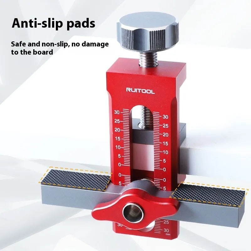 Aluminium alloy cabinet door installation aid for woodworking hinge alignment.