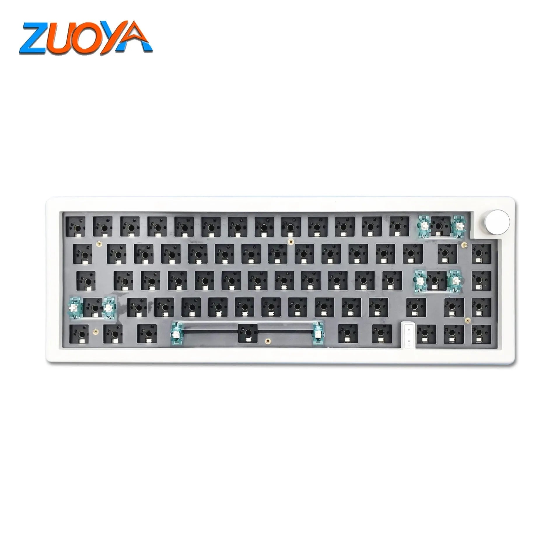 DIY RGB backlit mechanical keyboard kit with control knob shown in multiple colour options